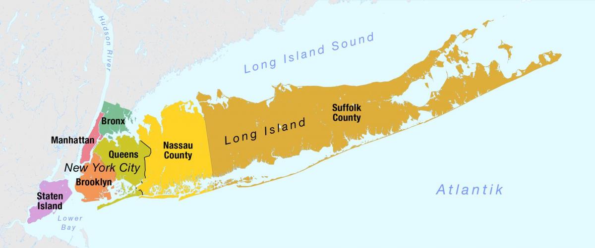 map of New York City including long island