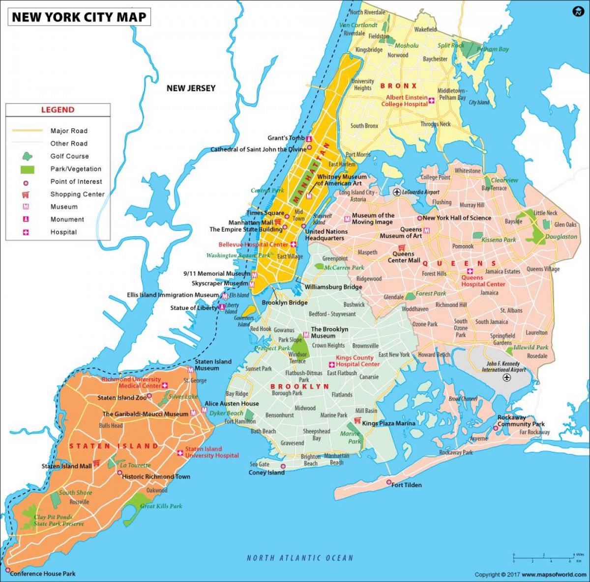 New York boroughs map Map of NYC and boroughs (New York USA)