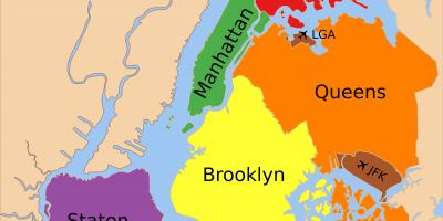5 boroughs map - NYC burrows map (New York - USA)