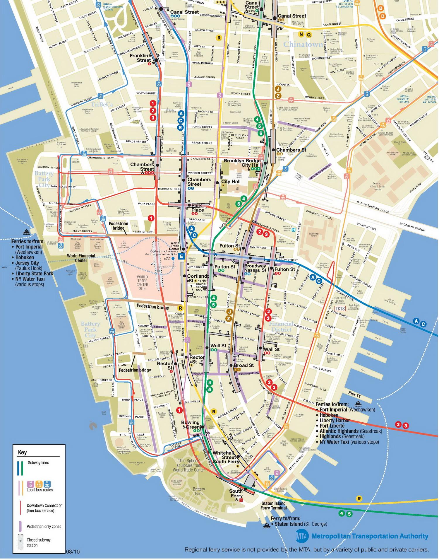 Downtown NYC map - Printable map of downtown New York City (New York - USA)