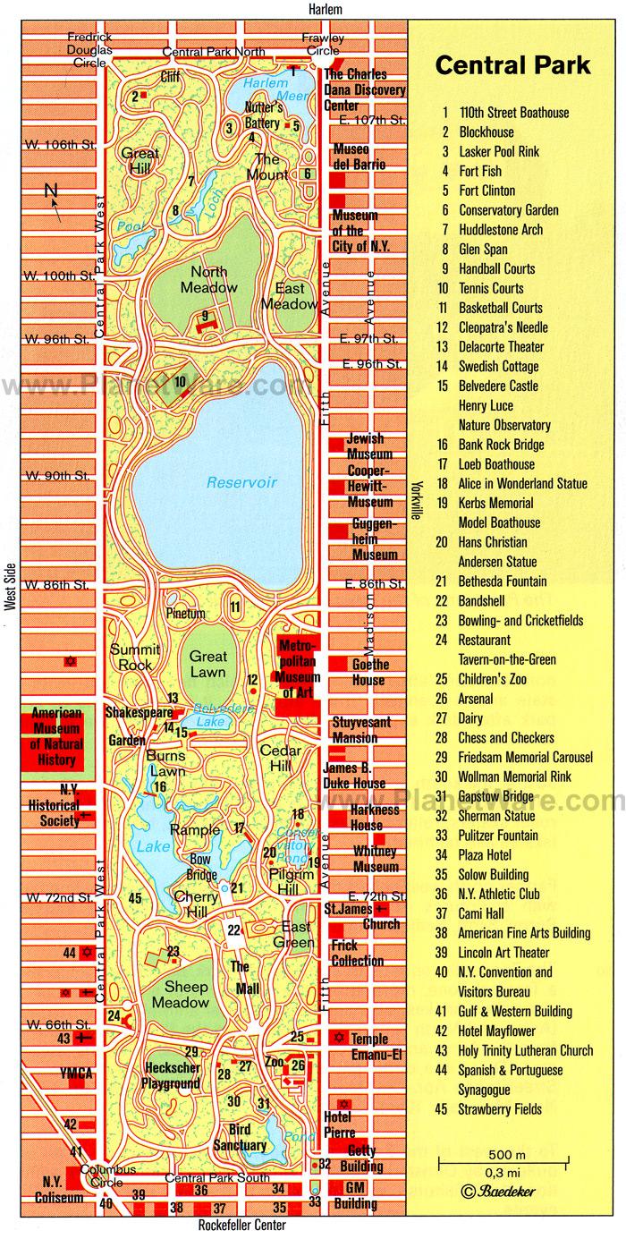 Map of central park NYC - Printable map of central park New York (New ...