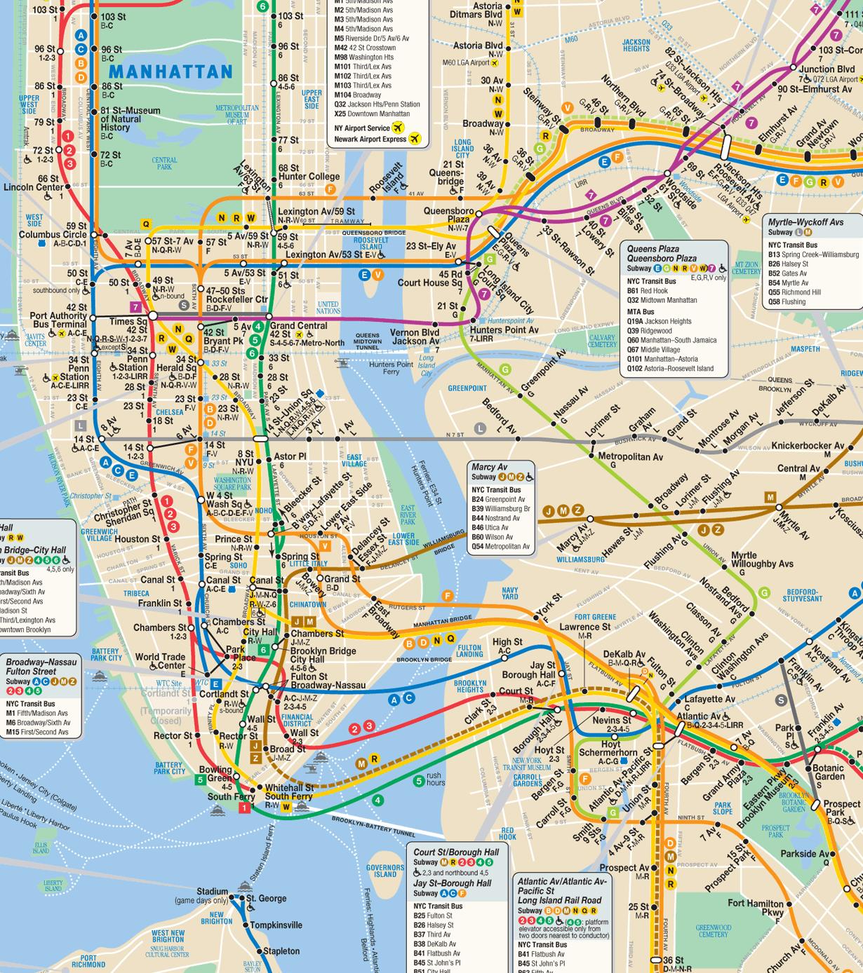 Mta Subway Bus Map NYC bus and subway maps   MTA subway bus map (New York   USA)