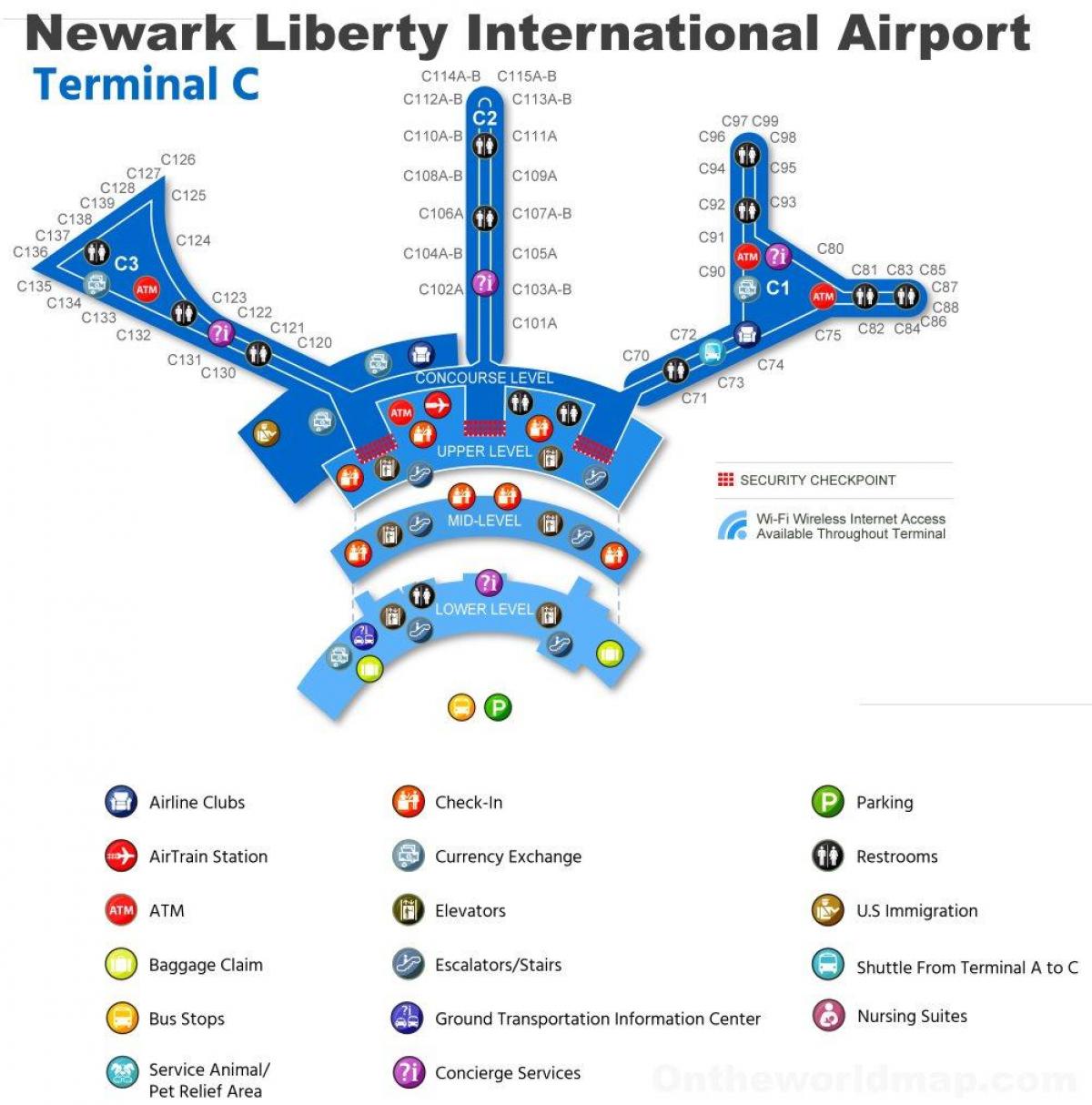 EWR Terminal C Map Map Of EWR Terminal C New York USA   Ewr Terminal C Map 