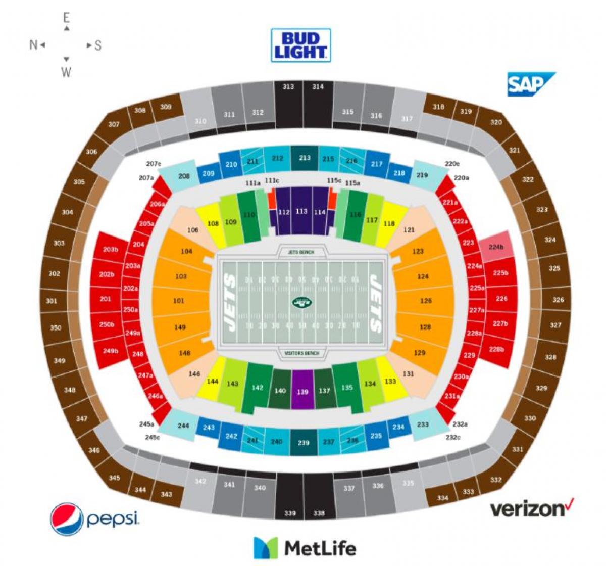 Metlife stadium seating map Jets seating map (New York USA)