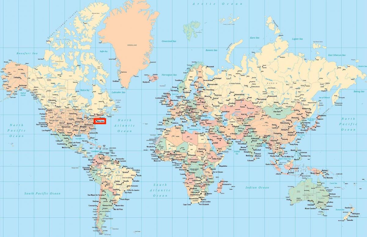 world map showing New York