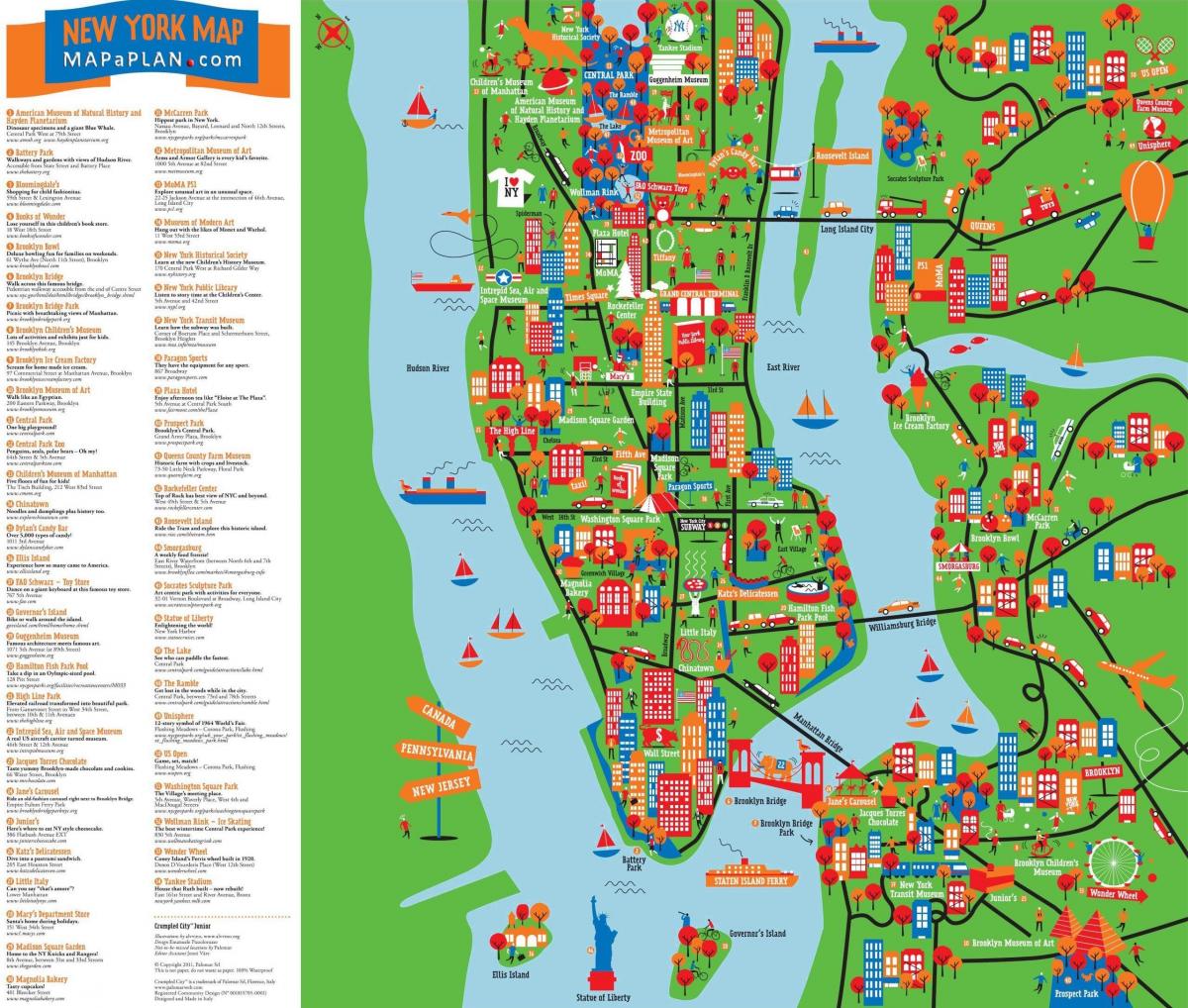 New York sightseeing map - Sightseeing map of NYC (New York - USA)