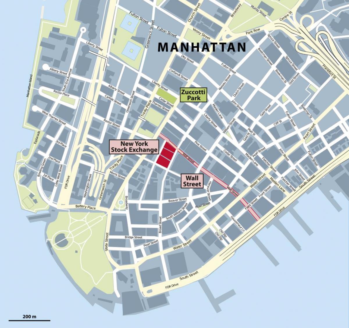 wall street New York map
